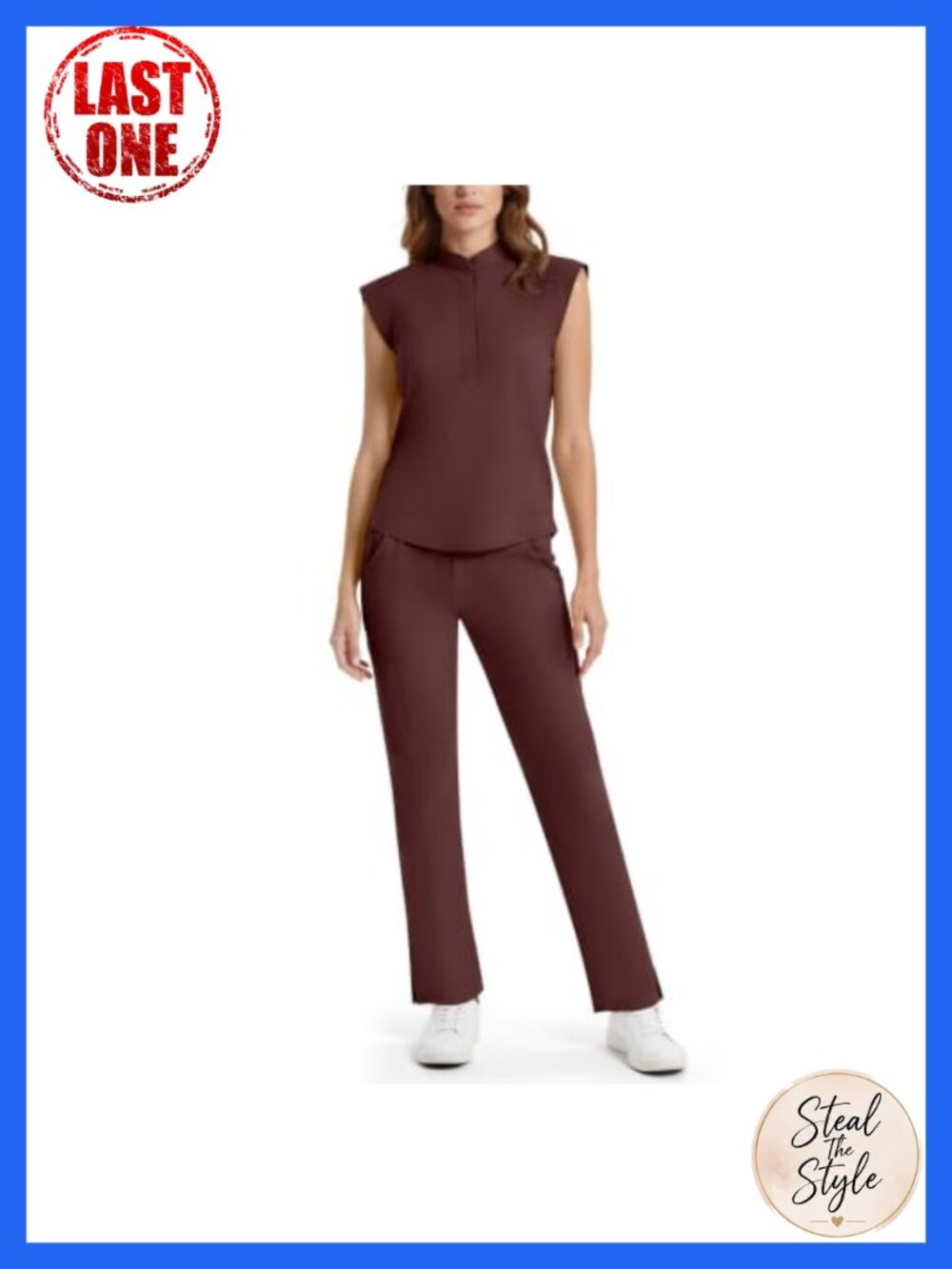 Womens Scrub Set Stand Collar Multi Pocket Straight Leg Work Pants